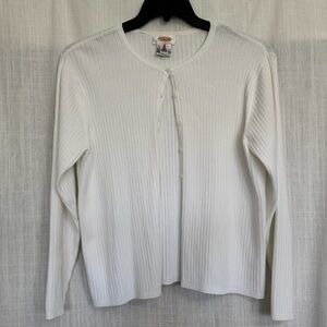 *SOLD* Talbots White Ribbed Knit Crewneck Sweater Cardigan Size M 100% Cotton